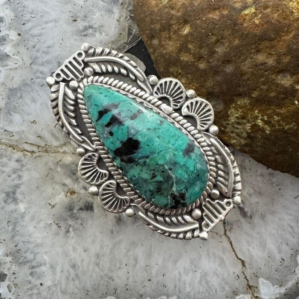 Sterling Silver Southwestern Style Teardrop Turquoise Decorated Adjustable Ring